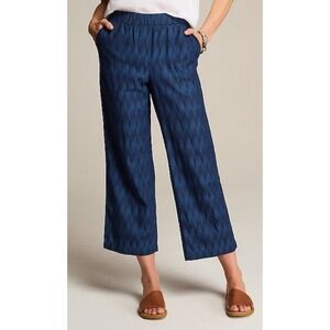 J Jill Pants Womens L Tall Blue Chevron Purejill Indigo Wide Leg Cropped Pull On